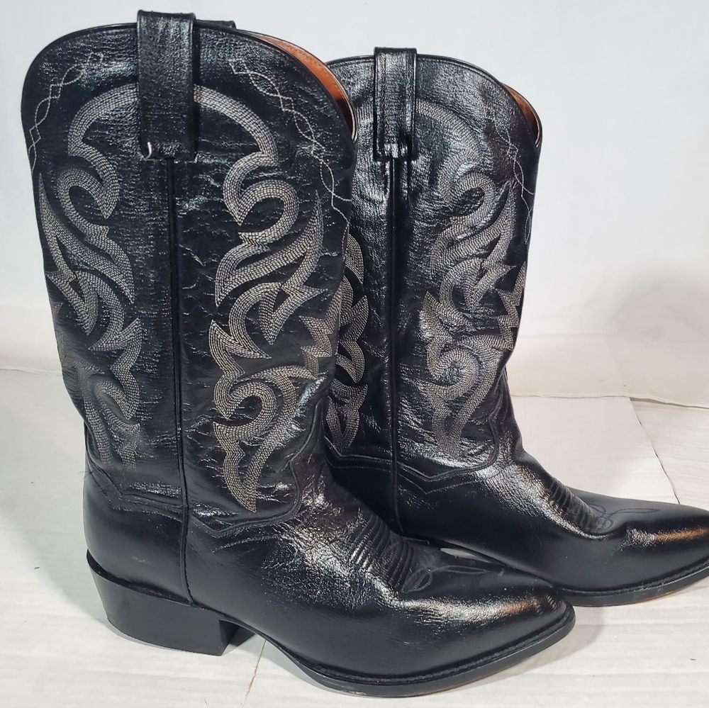 DAN POST BLACK LEATHER STITCH MADE IN MEXICO 2110 J COWBOY BOOTS - Picture 3 of 8